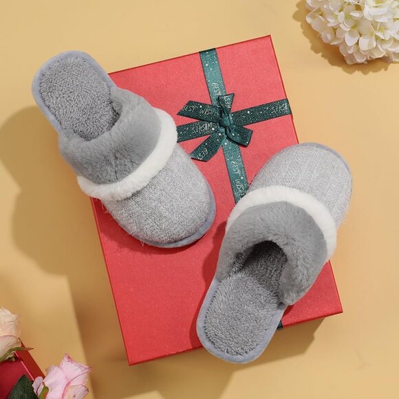 Women's Light Grey Cozy Comfy Memory Foam Slippers Slip-On Indoor House Shoes - Picture 6 of 6